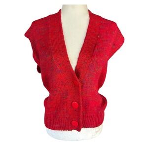 Vintage Knit Vest Medium Red Preppy Grandpa Indie 90s Academia Grunge Mervyns